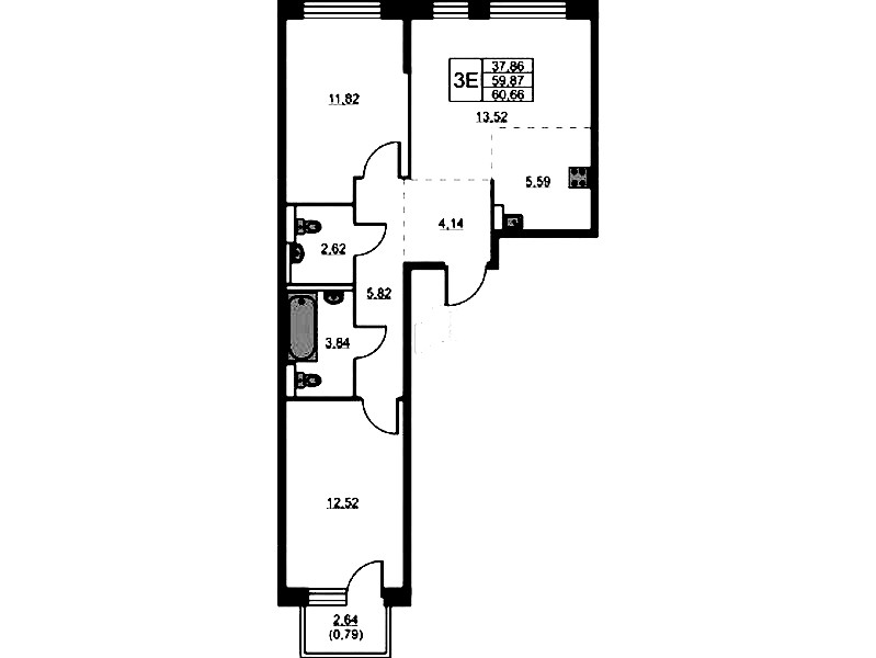 2-комнатная квартира 60.66 м², 16/24 эт., ЖК «Живи! В Рыбацком»